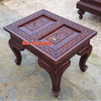 Star Enterprises Teak Wood Engraved Sofa Side Table SST-004 - Image 4