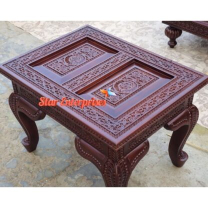 Star Enterprises Teak Wood Engraved Sofa Side Table SST-004 - Image 3