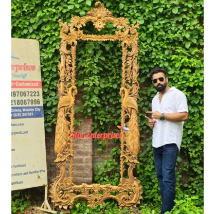 Star Enterprises Wooden Gold Peacock Style Mirror Frame MF-026 - Image 3