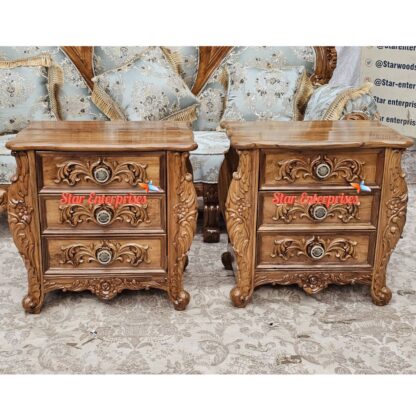 Star Enterprises Teak Wood 3D Carved Classic Double Bed BD-0126 - Image 2