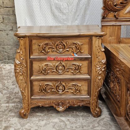 Star Enterprises Teak Wood 3D Carved Classic Double Bed BD-0126 - Image 5