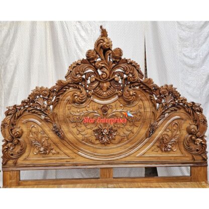 Star Enterprises Teak Wood 3D Carved Classic Double Bed BD-0126 - Image 6