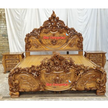 Teak Wood 3D Carved Double Bed