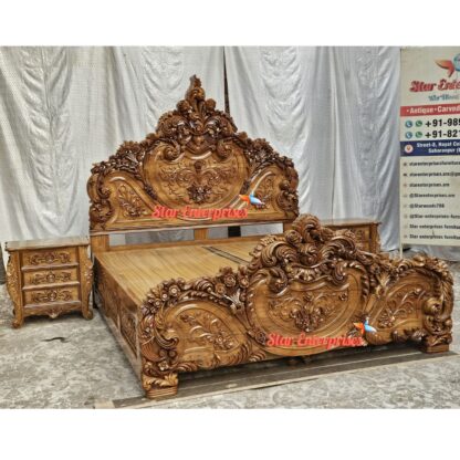 Star Enterprises Teak Wood 3D Carved Classic Double Bed BD-0126 - Image 7