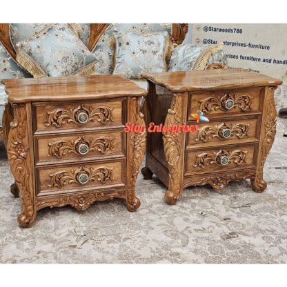 Star Enterprises Teak Wood Antique Bedside Tables BDSD-049 - Image 2