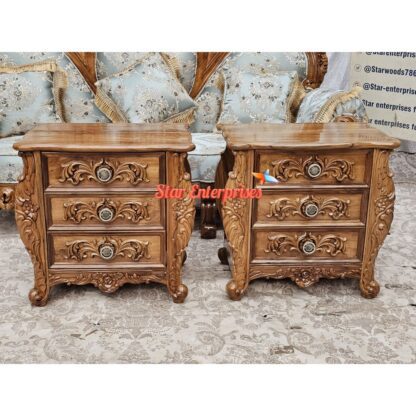 Star Enterprises Teak Wood Antique Bedside Tables BDSD-049 - Image 4