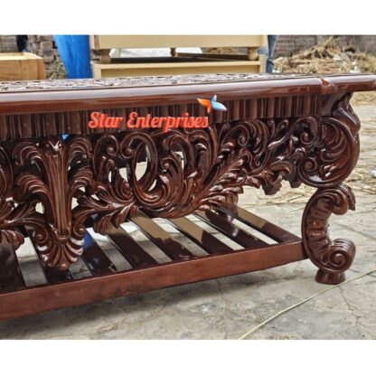 Star Enterprises Teak Wood Antique Carved Center Table TBL-053 - Image 2