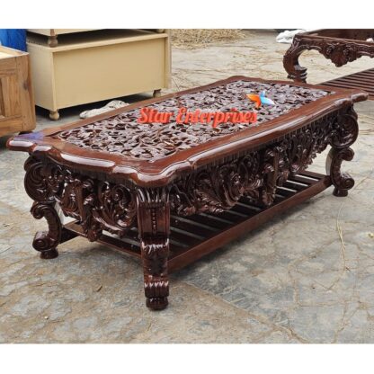 Star Enterprises Teak Wood Antique Carved Center Table TBL-053 - Image 3