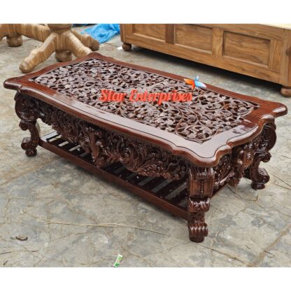 Star Enterprises Teak Wood Antique Carved Center Table TBL-053 - Image 4