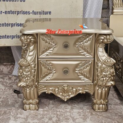 Star Enterprises Wooden Antique Carved Bedside Table BDSD-052 - Image 4