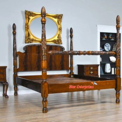 Star Enterprises Wooden Antique Carved Poster Bed CNB-030 - Image 3