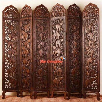 Star Enterprises Wooden Antique Elephant Carved Room Divider PART-018 - Image 2