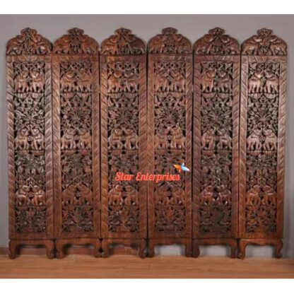 Star Enterprises Wooden Antique Elephant Carved Room Divider PART-018 - Image 3