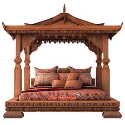 Luxurious Wooden Canopy Bed With Intricate Carvings (2)