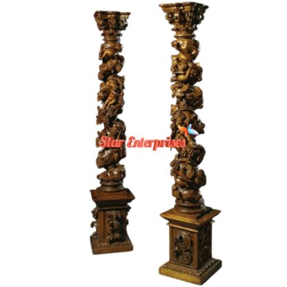 Star Enterprises Solid Wood Hand Carved Pillars PIL-043 - Image 2
