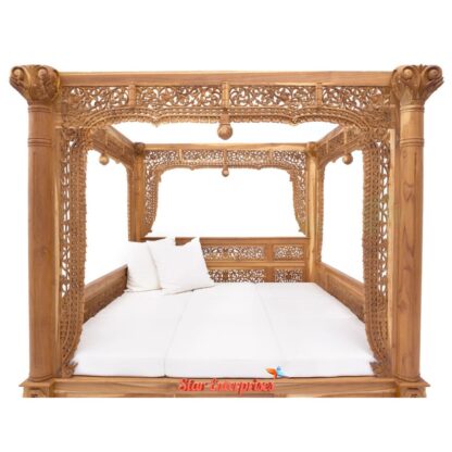 Star Enterprises Wooden Antique Carved Poster Bed CNB-039 - Image 3