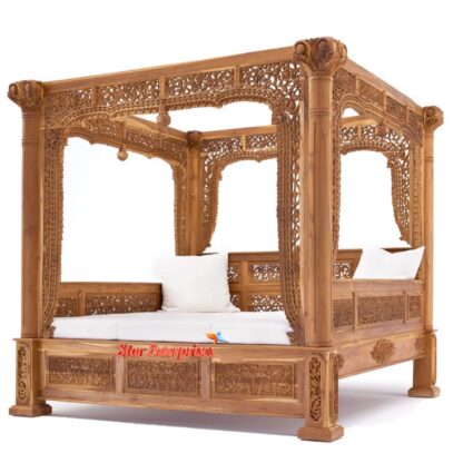 Wooden Antique Carved Poster Bed (1)