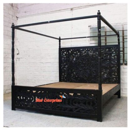 Star Enterprises Wooden Antique Carved Poster Bed CNB-036 - Image 3