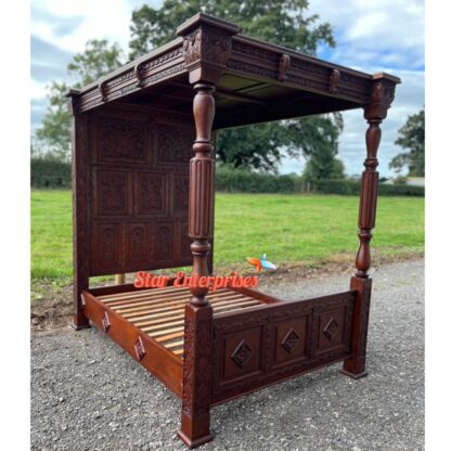 Star Enterprises Wooden Traditional Carved Poster Bed CNB-046 - Image 3