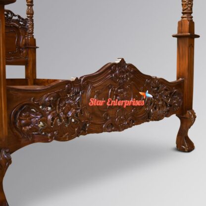 Star Enterprises Wooden Vintage Carved Four Poster Bed CNB-052 - Image 2