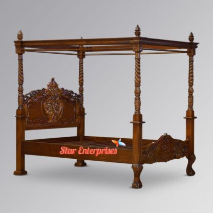 Star Enterprises Wooden Vintage Carved Four Poster Bed CNB-052 - Image 4