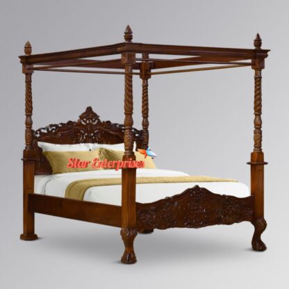 Wooden Vintage Carved Four Poster Bed