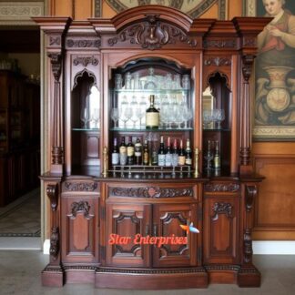 Teak Wood Antique Carved Bar Cabinet
