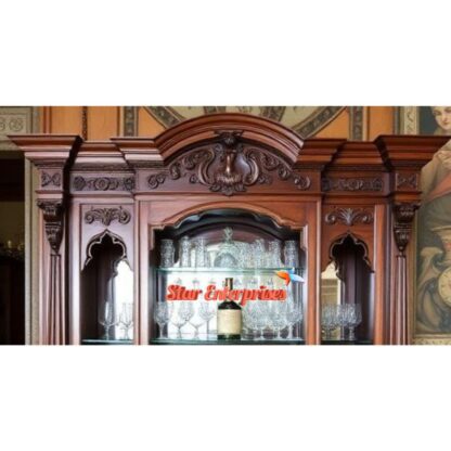Star Enterprises Teak Wood Antique Carved Bar Cabinet BAR-039 - Image 3