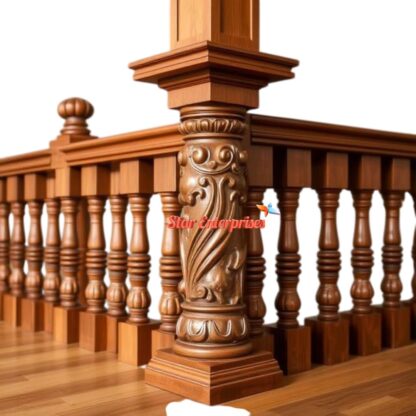Star Enterprises Teak Wood Carved Master & Railing Pillar PIL-054 - Image 3