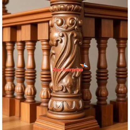 Star Enterprises Teak Wood Carved Master & Railing Pillar PIL-054 - Image 2