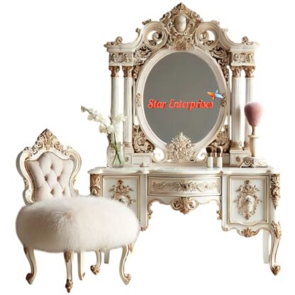 Star Enterprises Teak Wood Luxury Carved Dressing Table DRSR-054 - Image 4