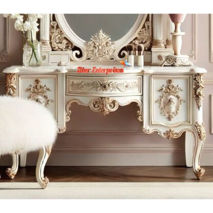 Star Enterprises Teak Wood Luxury Carved Dressing Table DRSR-054 - Image 3