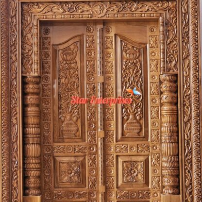 Star Enterprises Teak Wood Maharaja Carved Front Door DR-057 - Image 2