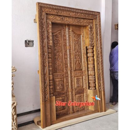 Star Enterprises Teak Wood Maharaja Carved Front Door DR-057 - Image 3