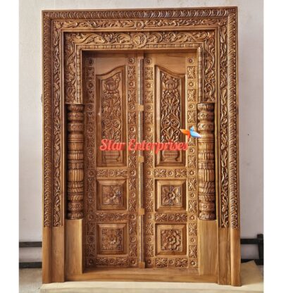 Star Enterprises Teak Wood Maharaja Carved Front Door DR-057 - Image 4