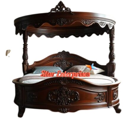 Star Enterprises Wooden Antique Carved Round Bed CBD-024 - Image 3