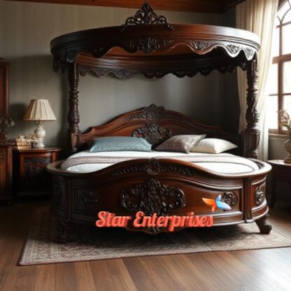 Star Enterprises Wooden Antique Carved Round Bed CBD-024 - Image 4