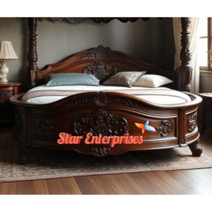 Star Enterprises Wooden Antique Carved Round Bed CBD-024 - Image 2
