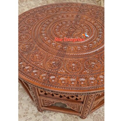 Star Enterprises Wooden Engraved Round Center Table TBL-053 - Image 2