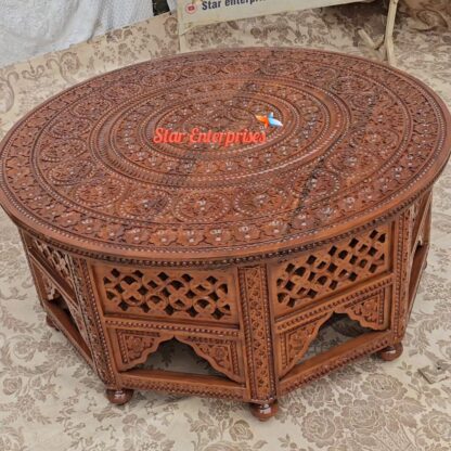 Star Enterprises Wooden Engraved Round Center Table TBL-053 - Image 3