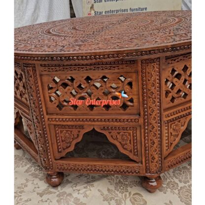 Star Enterprises Wooden Engraved Round Center Table TBL-053 - Image 4