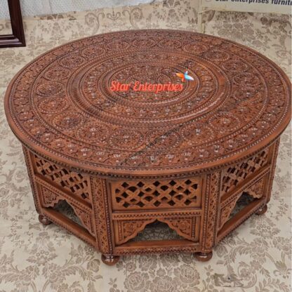 Wooden Engraved Round Center Table