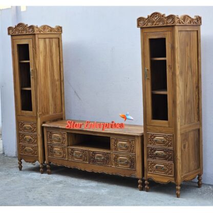 Wooden European Style TV Unit With Bookcase TVCB-038 - Image 3