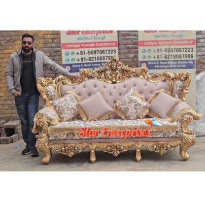 Wooden Royal Carved Three Seater Sofa Set