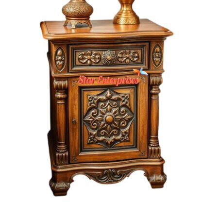 Star Enterprises Wooden Antique Carved Bedside Table BDSD-054 - Image 2