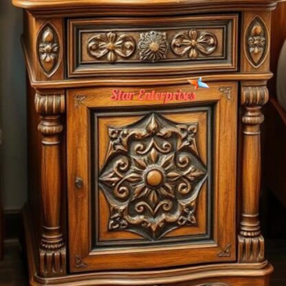 Star Enterprises Wooden Antique Carved Bedside Table BDSD-054 - Image 3