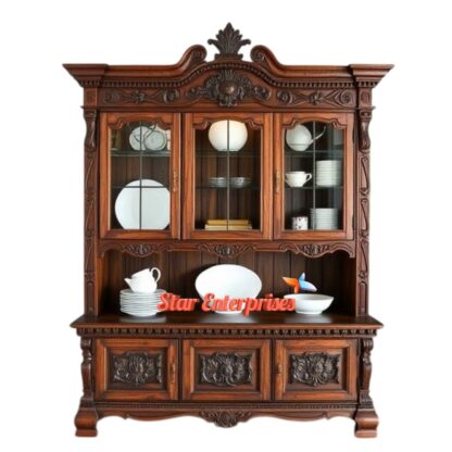 Star Enterprises Wooden Antique Carved Crockery Unit CKR-054 - Image 2