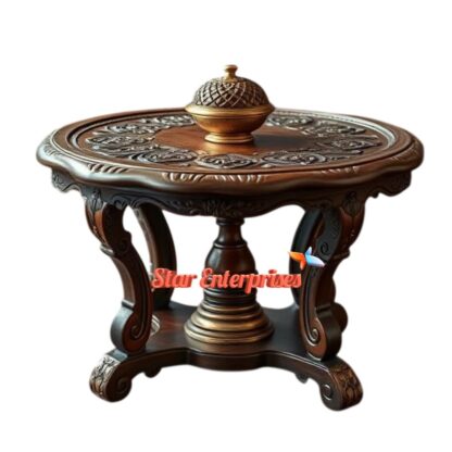 Star Enterprises Wooden Antique Carved Round Center Table TBL-056 - Image 2