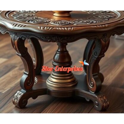 Star Enterprises Wooden Antique Carved Round Center Table TBL-056 - Image 3