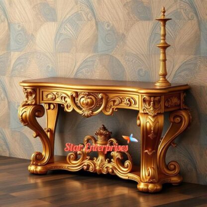 Star Enterprises Wooden Antique Gold Console Table CNSL-089 - Image 4